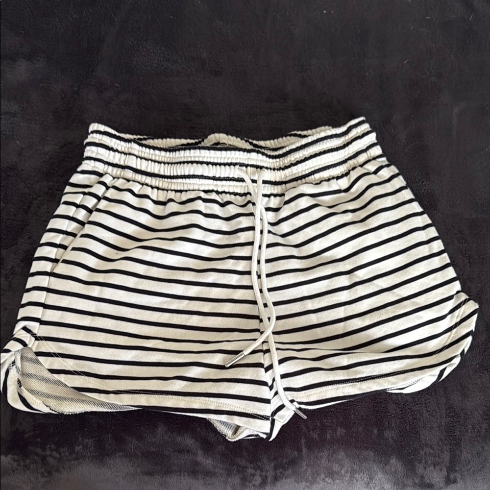 H&M Black and White Athletic Shorts Retro Striped Design